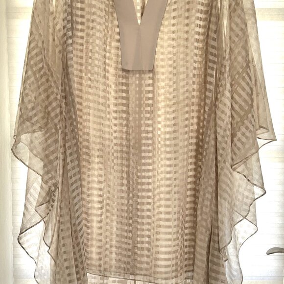 Halston Heritage Printed Kaftan Dress, Mixed Neutrals Ivory Cream, Size XL - Picture 3 of 7
